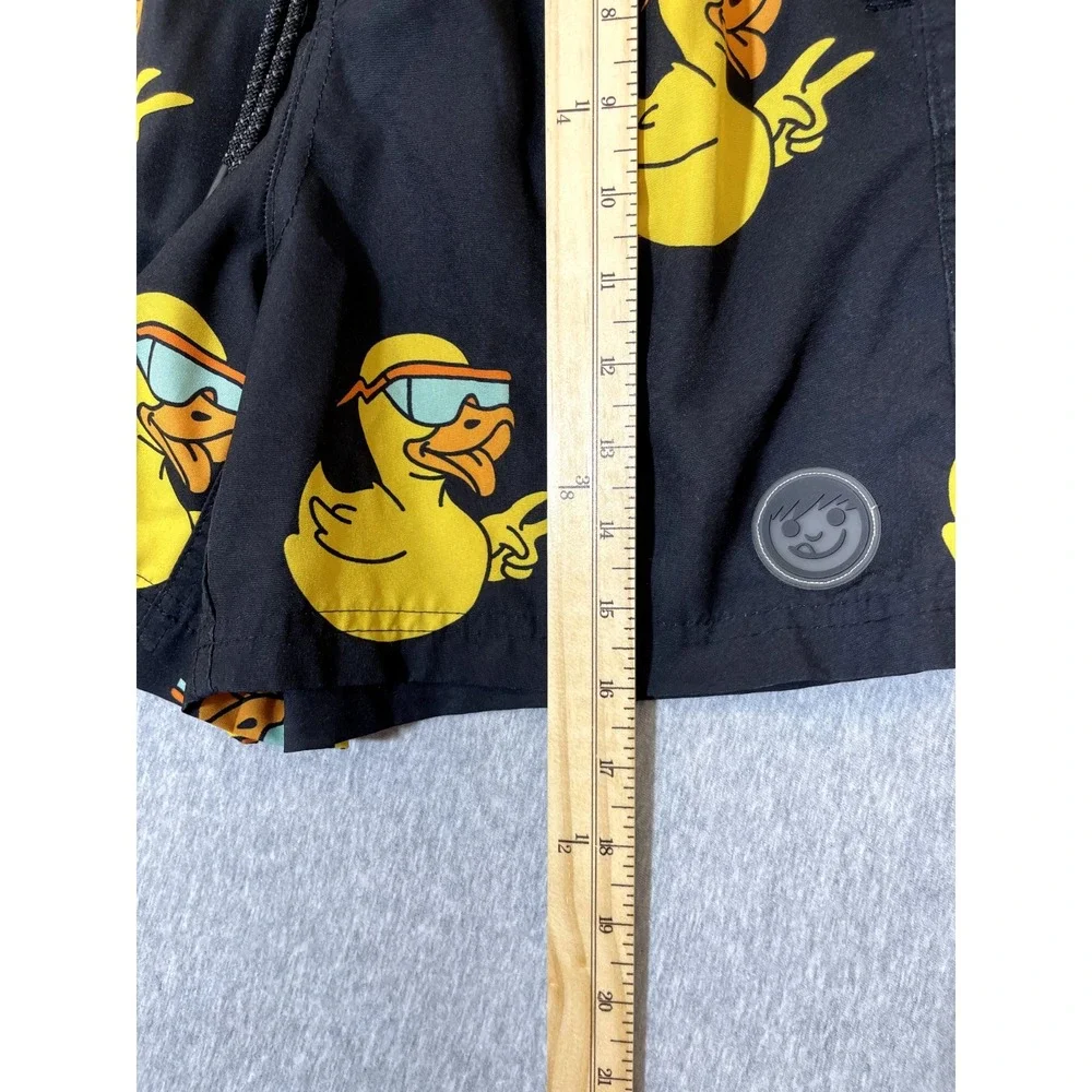 Neff Swim Shorts Mens M Black Yellow Duck Peace Sign Graphic Boardshorts